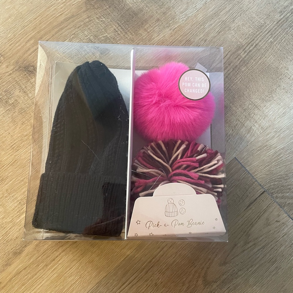 Pink Pom Beanie Set
